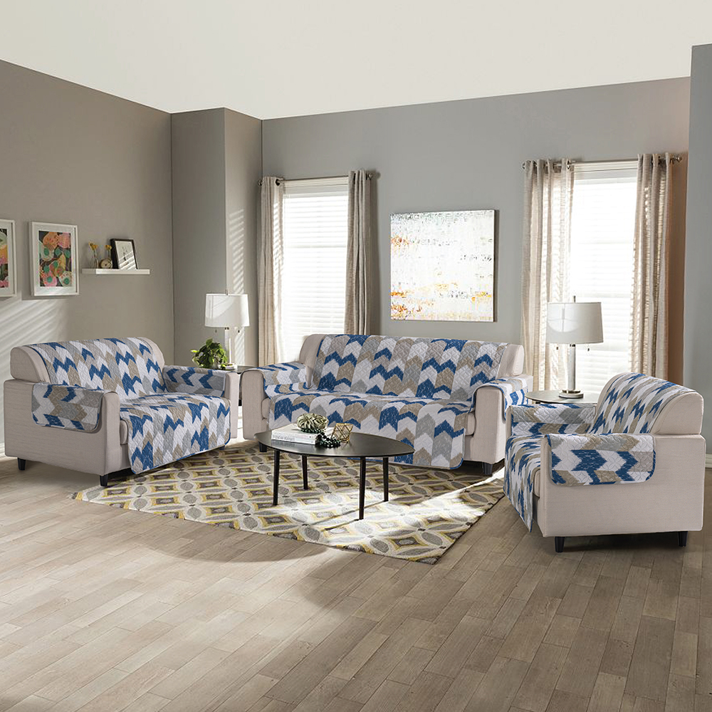 % 99.99 polyester basılı ve katı çift taraflı kullanım kanepe kapağı 3 parçalı set